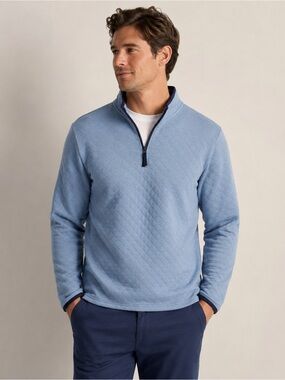 Epic Threads Light Blue Quilted Pullover with Navy Trim